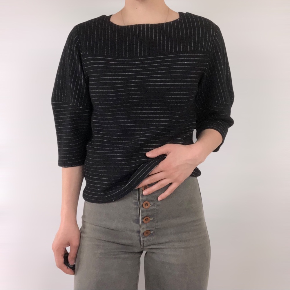 Alice and Olive Winston Pinstripe Half Sleeve‎ Knit Top Wool  Black White